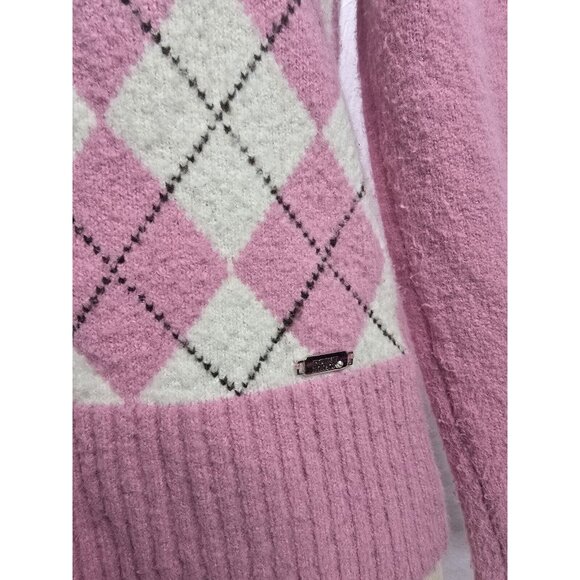 Point Zero XL Nicole Benisti Pink And White Argyle Sweater- Y2K- XL fits Smaller - Picture 3 of 16